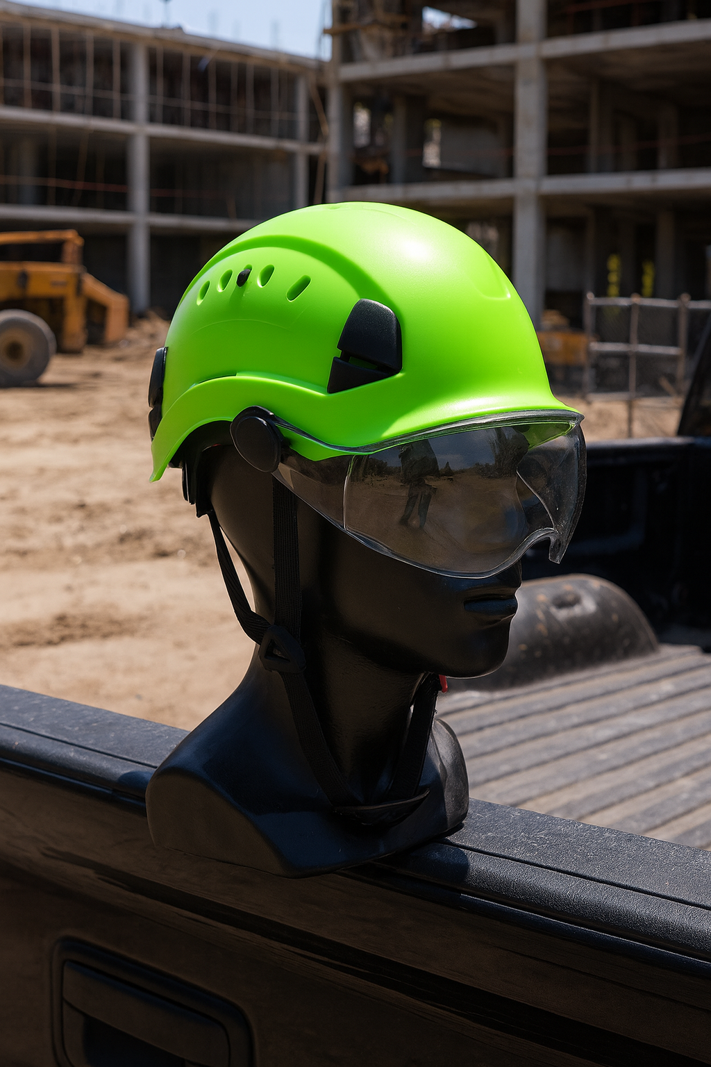 green hard hat on a construction site