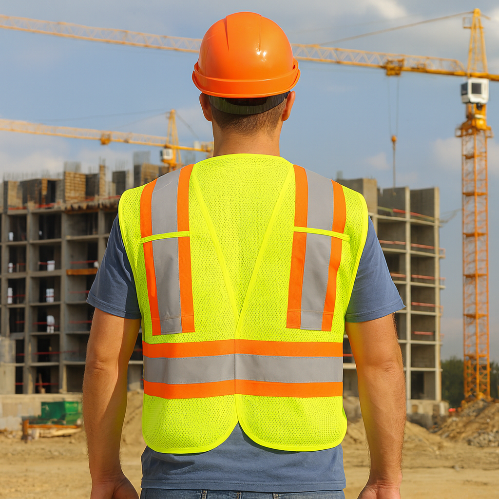 class 2 safety vest on a man on a construction site