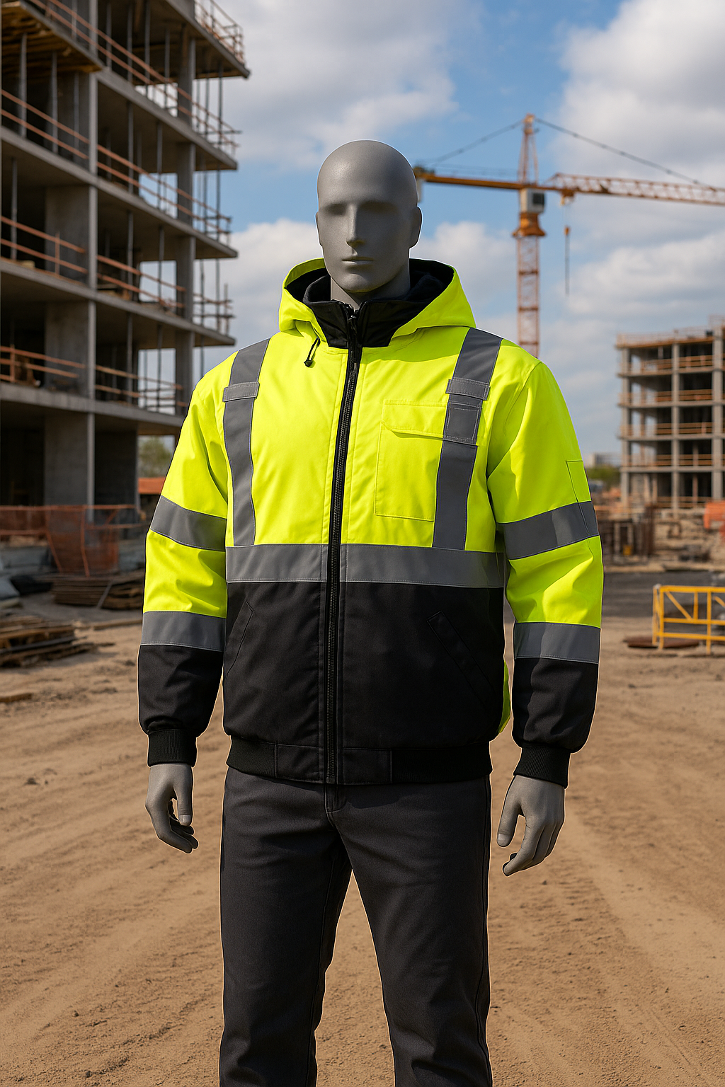 Hi vis jacket on a man on a construction site