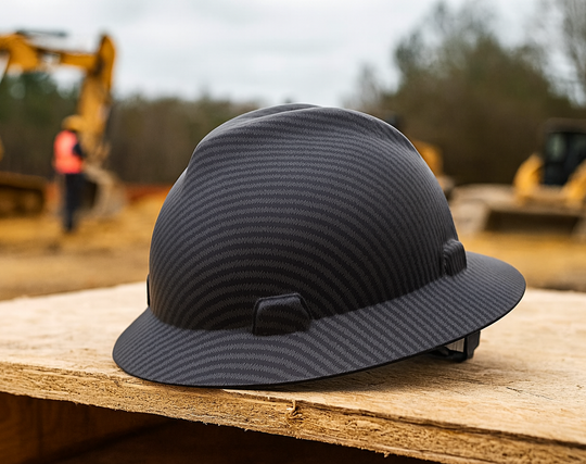 Black Carbon Fiber Hard Hat on a construction site